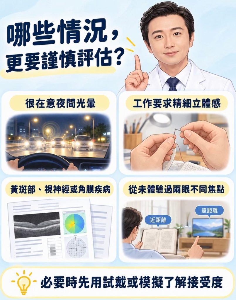 兩眼人工水晶體一定要選一樣嗎? 哪些情況需要特別評估