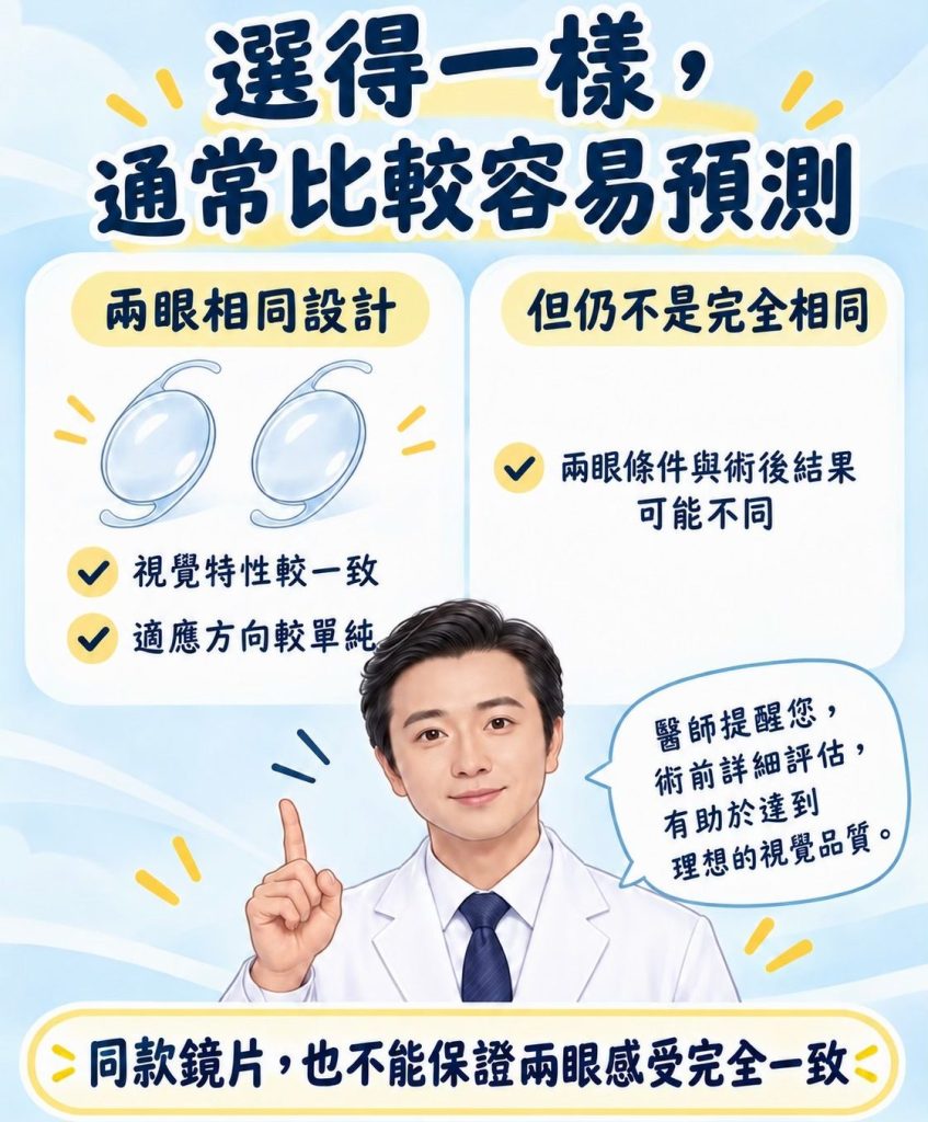 兩眼人工水晶體一定要選一樣嗎? 選的一樣比較好預測