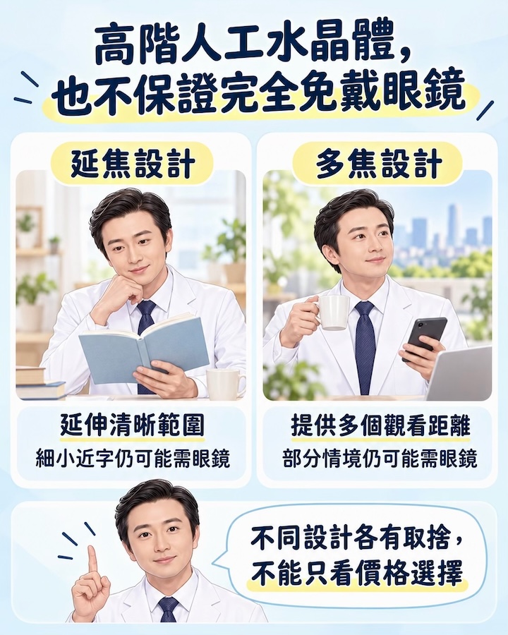 白內障手術後,為什麼還需要戴眼鏡? 高階水晶體不等於不用戴眼鏡